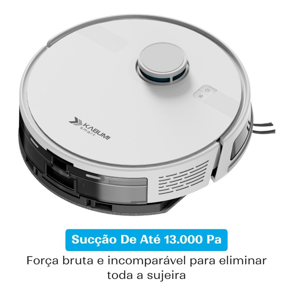 Robô Aspirador e Passa Pano KABUM! smart K800 Pro, Mapeia a Laser, Autolimpante, Recarga automática, 13000Pa, APP, 127v, Branco - KSAR81010BR Robô Aspirador e Passa Pano KABUM! smart K800 Pro, Mapeia a Laser, Autolimpante, Recarga automática, 13000Pa, APP, 127v, Branco - KSAR81010BR