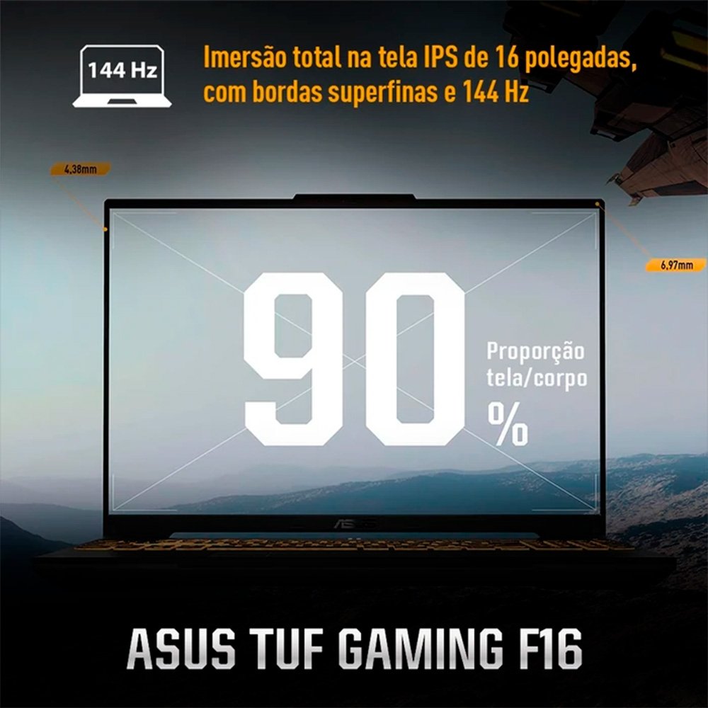 Imagem 14 de 16 do produto Notebook ASUS TUF Gaming F16 Intel Core 5 210H, RTX 4050, 8GB, 512GB  SSD, KeepOS,16.0" FHD, Mecha Gray - FX607VU-RL054