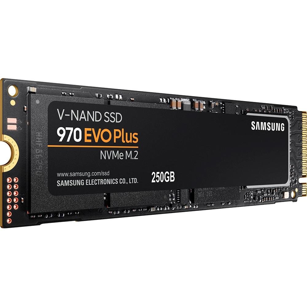 SSD Samsung 970 EVO Plus, 250GB, M.2 NVMe, Leitura: 3500MB/s e Gravação: 2300MB/s, Preto - MZ-V7S250B/AM SSD Samsung 970 EVO Plus, 250GB, M.2 NVMe, Leitura: 3500MB/s e Gravação: 2300MB/s, Preto - MZ-V7S250B/AM