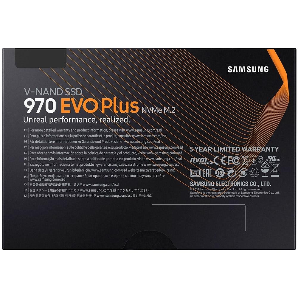 SSD Samsung 970 EVO Plus, 250GB, M.2 NVMe, Leitura: 3500MB/s e Gravação: 2300MB/s, Preto - MZ-V7S250B/AM SSD Samsung 970 EVO Plus, 250GB, M.2 NVMe, Leitura: 3500MB/s e Gravação: 2300MB/s, Preto - MZ-V7S250B/AM
