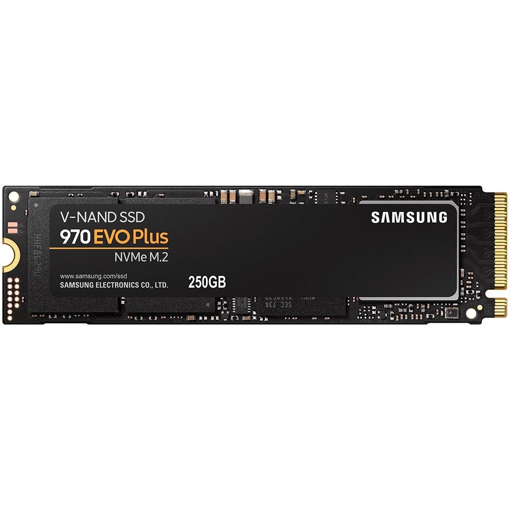 SSD Samsung 970 EVO Plus, 250GB, M.2 NVMe, Leitura: 3500MB/s e Gravação: 2300MB/s, Preto - MZ-V7S250B/AM SSD Samsung 970 EVO Plus, 250GB, M.2 NVMe, Leitura: 3500MB/s e Gravação: 2300MB/s, Preto - MZ-V7S250B/AM