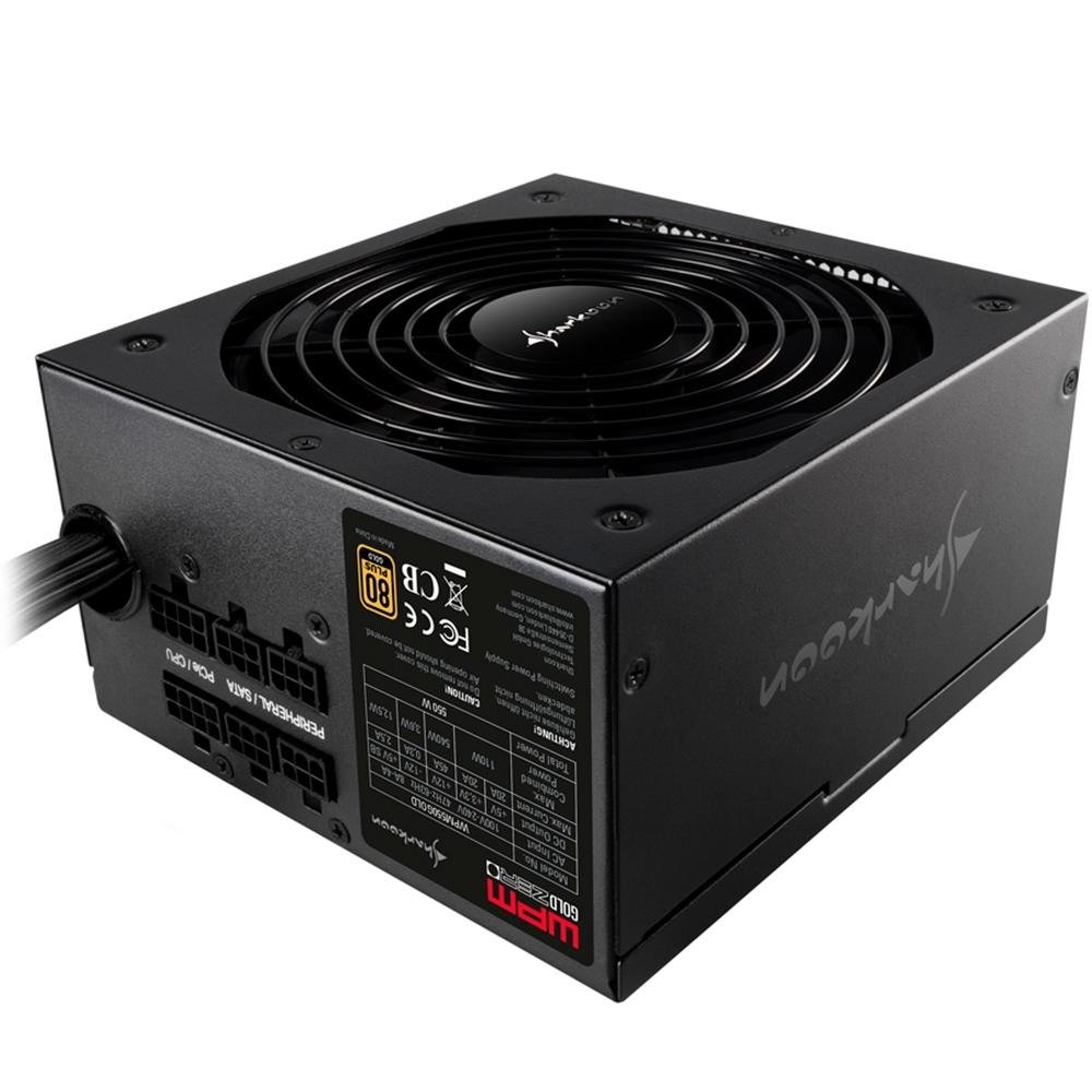 Fonte Sharkoon WPM Gold Zero, 550W, 80 Plus Gold, Semi-Modular, PFC Ativo, Com Cabo, Preto