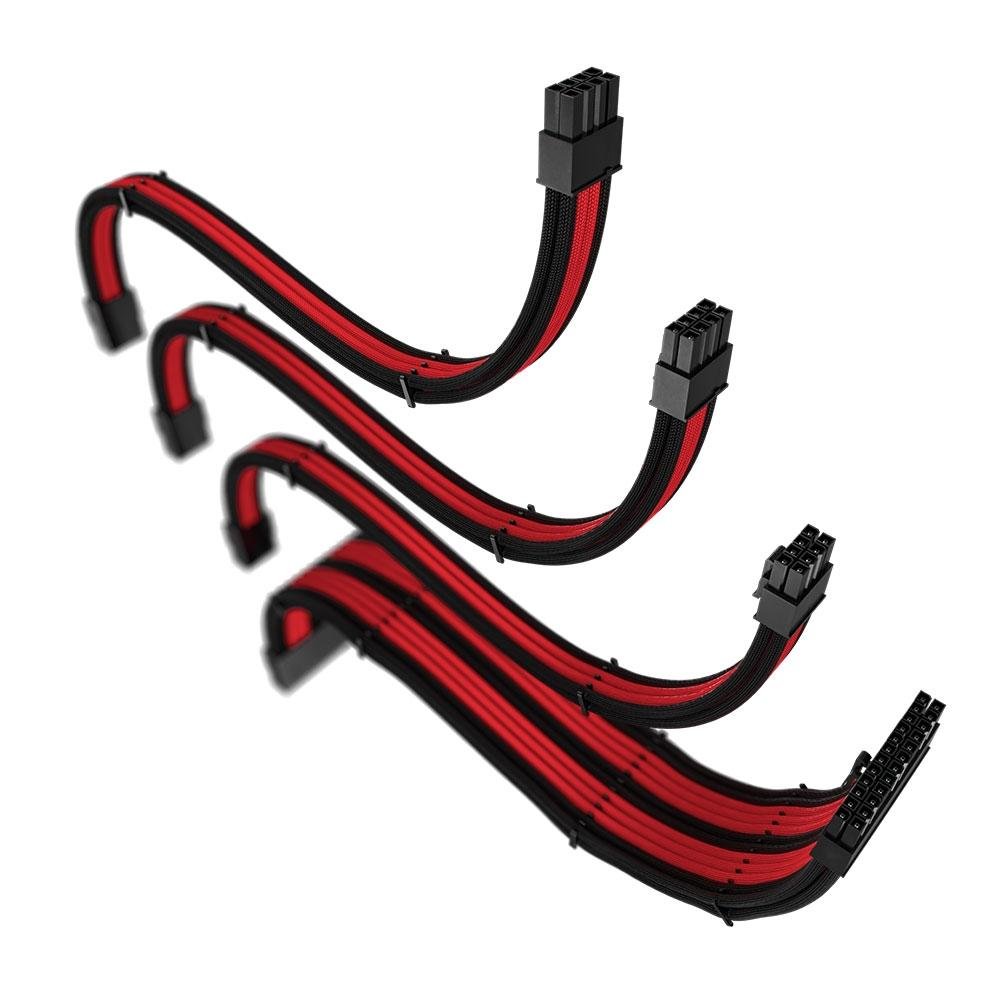 Cabo Extensor de Fonte Sleeved ( Balão.info), 4 em 1, 1x 24p ATX, 1x 4+4p CPU, 2x 6+2p PCIe, Preto e Vermelho - RM-SL-BR - foto 4
