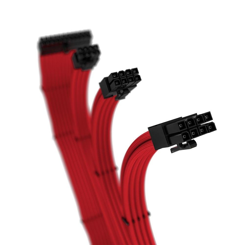 Imagem 2 de 6 do produto Cabo Extensor de Fonte Sleeved Rise Mode, 4 em 1, 1x 24p ATX, 1x 4+4p CPU, 2x 6+2p PCIe, Vermelho - RM-SL-FR