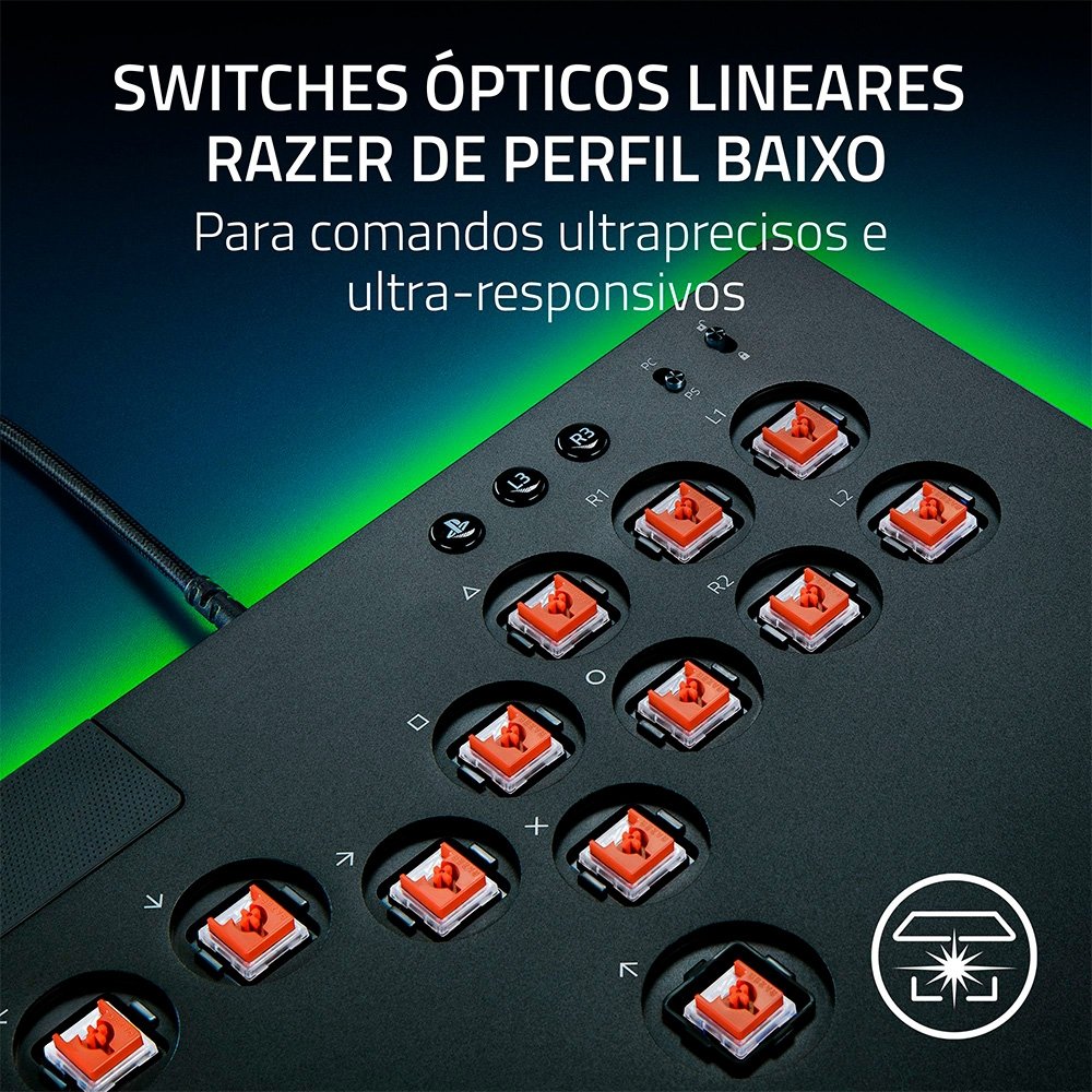 Controle Arcade Razer Kitsune, Switches Ópticos, All-Button, PS5 e PC, Ultra Fino, RGB, Preto - RZ06-05020100 - view 3