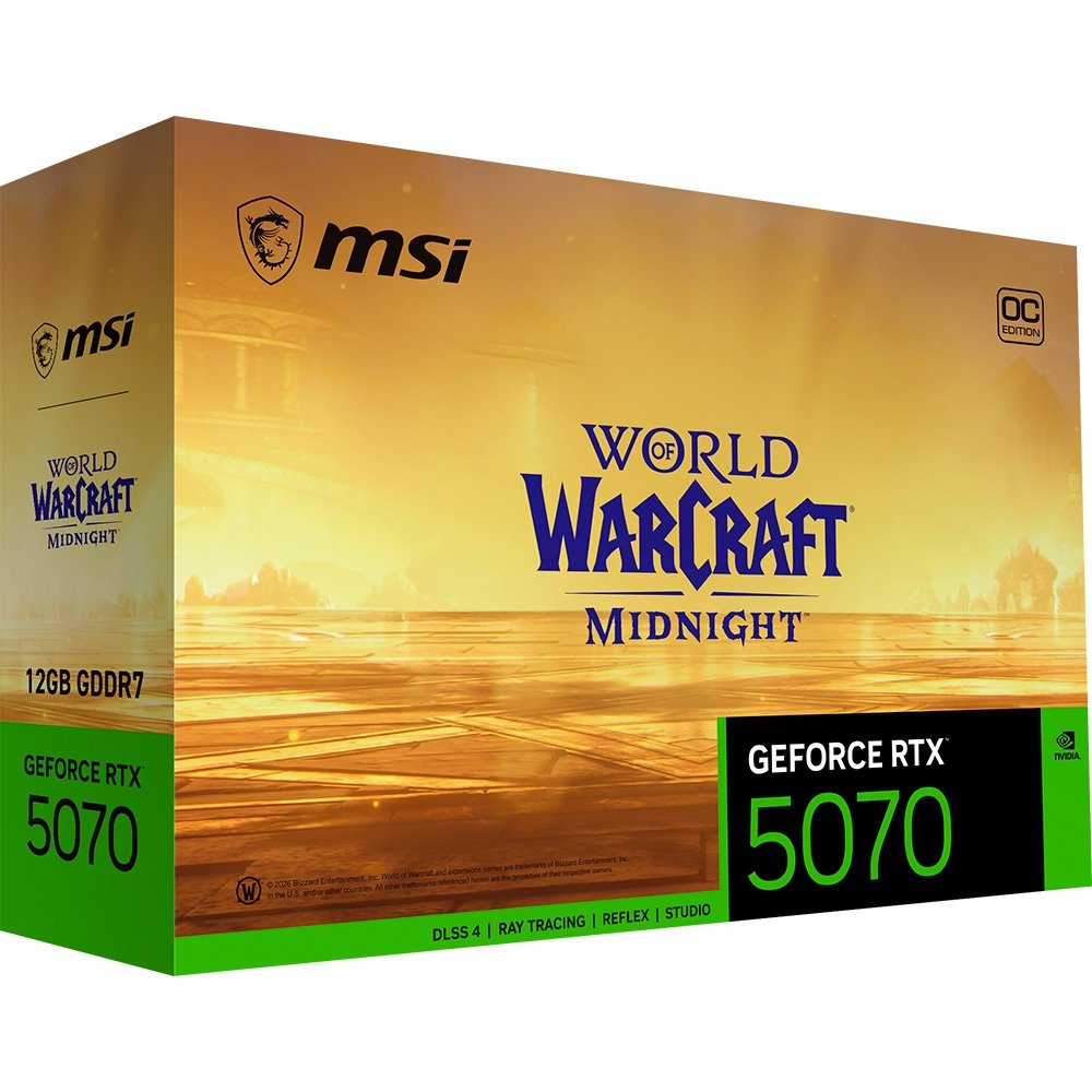 Placa De Vídeo MSI RTX 5070 World Of Warcraft Midnight Light Edition OC NVIDIA GeForce, 12GB, GDDR7, 192-Bit, RGB - RTX 5070 12GB 20
