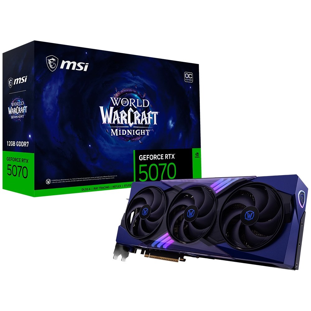 Placa De Vídeo MSI RTX 5070 World Of Warcraft Midnight Void Edition NVIDIA GeForce, 12GB, GDDR7, 192-Bit, RGB - RTX 5070 12GB 17