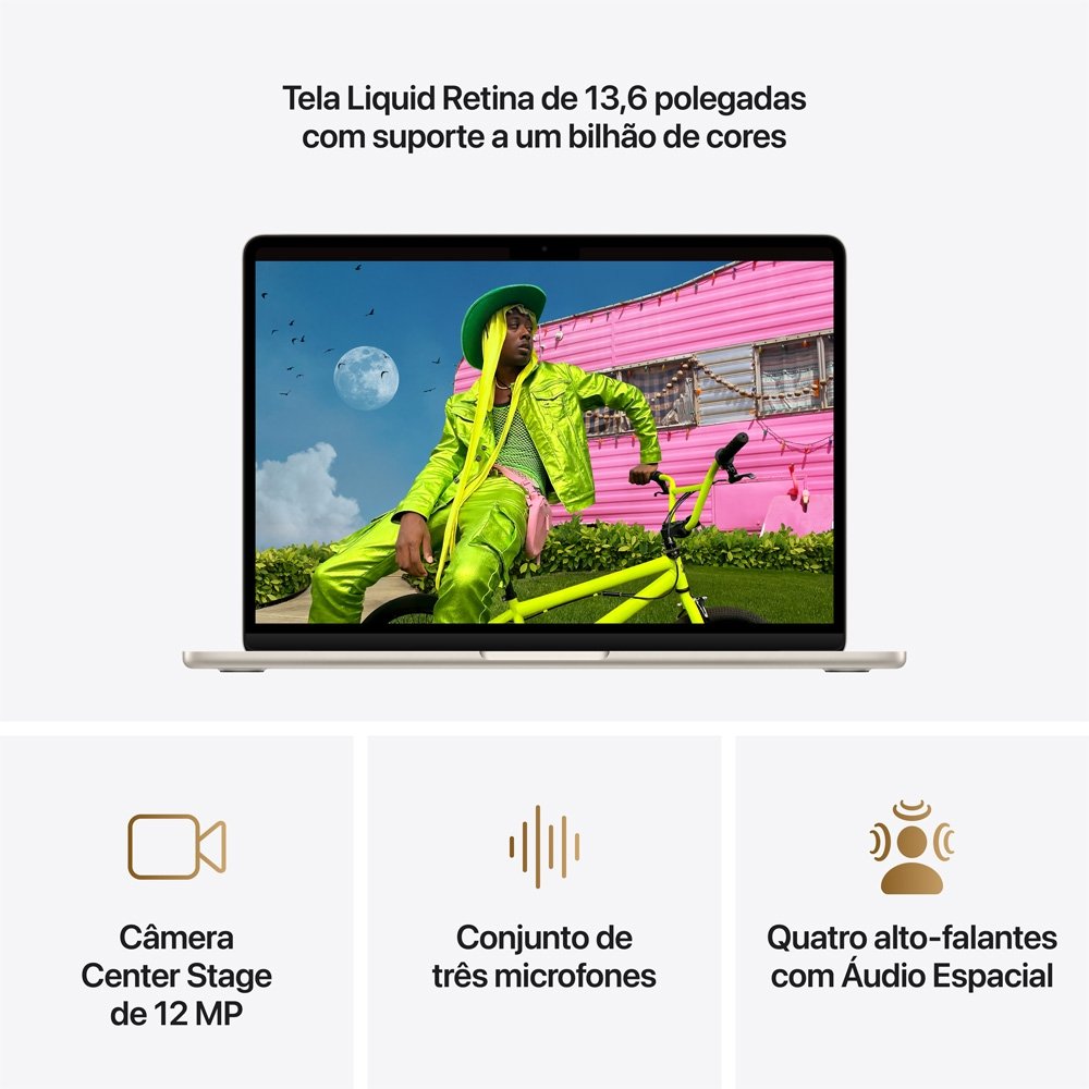 MacBook Air Apple 13" Chip M5, CPU de 10 Núcleos, GPU de 10 Núcleos, Neural Engine de 16 Núcleos, 1TB, Estelar - MDHC4BZ/A - view 5