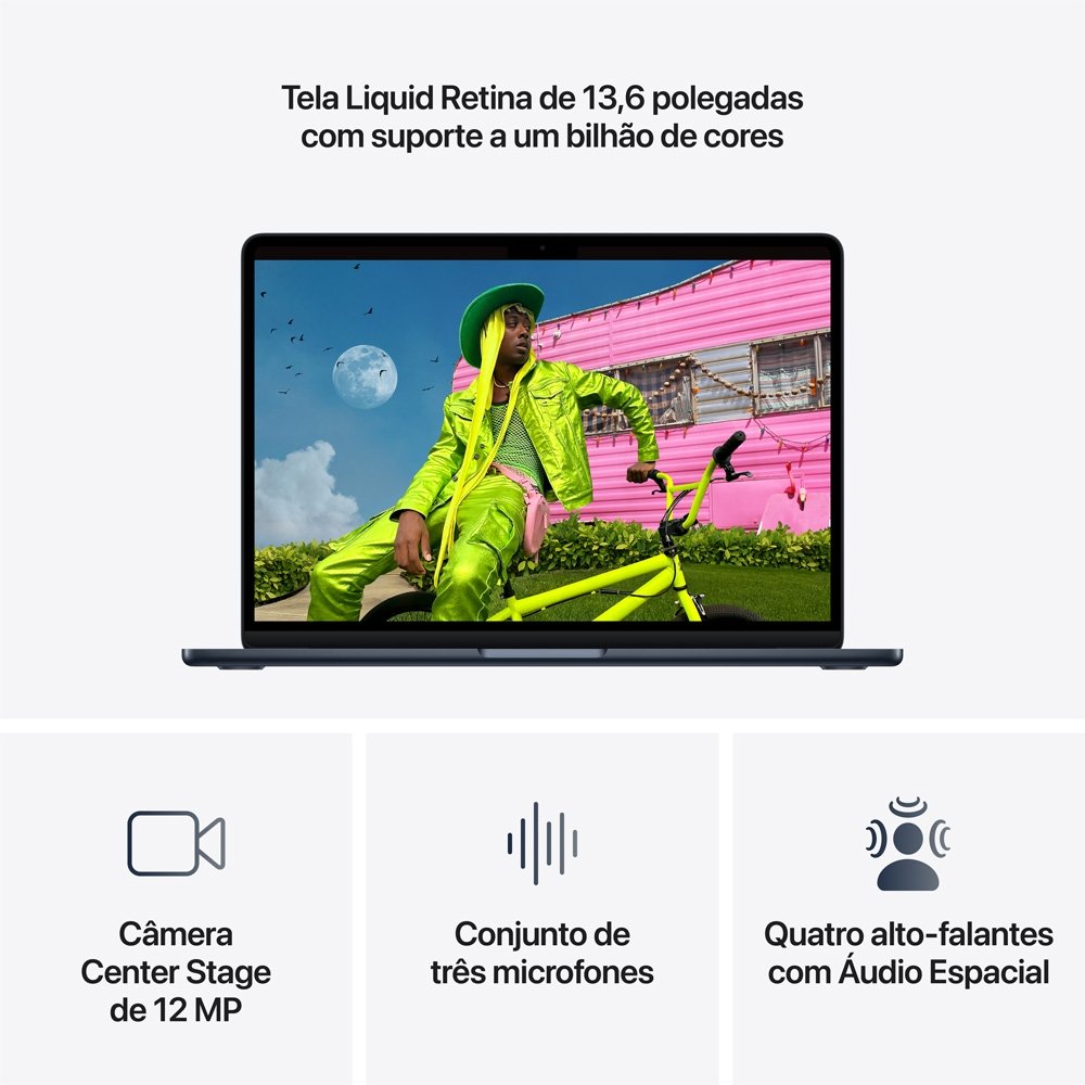 MacBook Air Apple 13 Chip M5, CPU de 10 Núcleos, GPU de 10 Núcleos, Neural Engine de 16 Núcleos, 1TB, Meia-Noite - MDHF4BZ/A - view 5