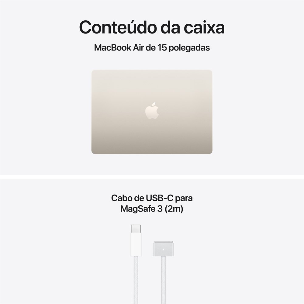 Imagem 9 de 9 do produto MacBook Air Apple 15" Chip M5, CPU de 10 Núcleos, GPU de 10 Núcleos, Neural Engine de 16 Núcleos, 512GB, Estelar - MDVD4BZ/A