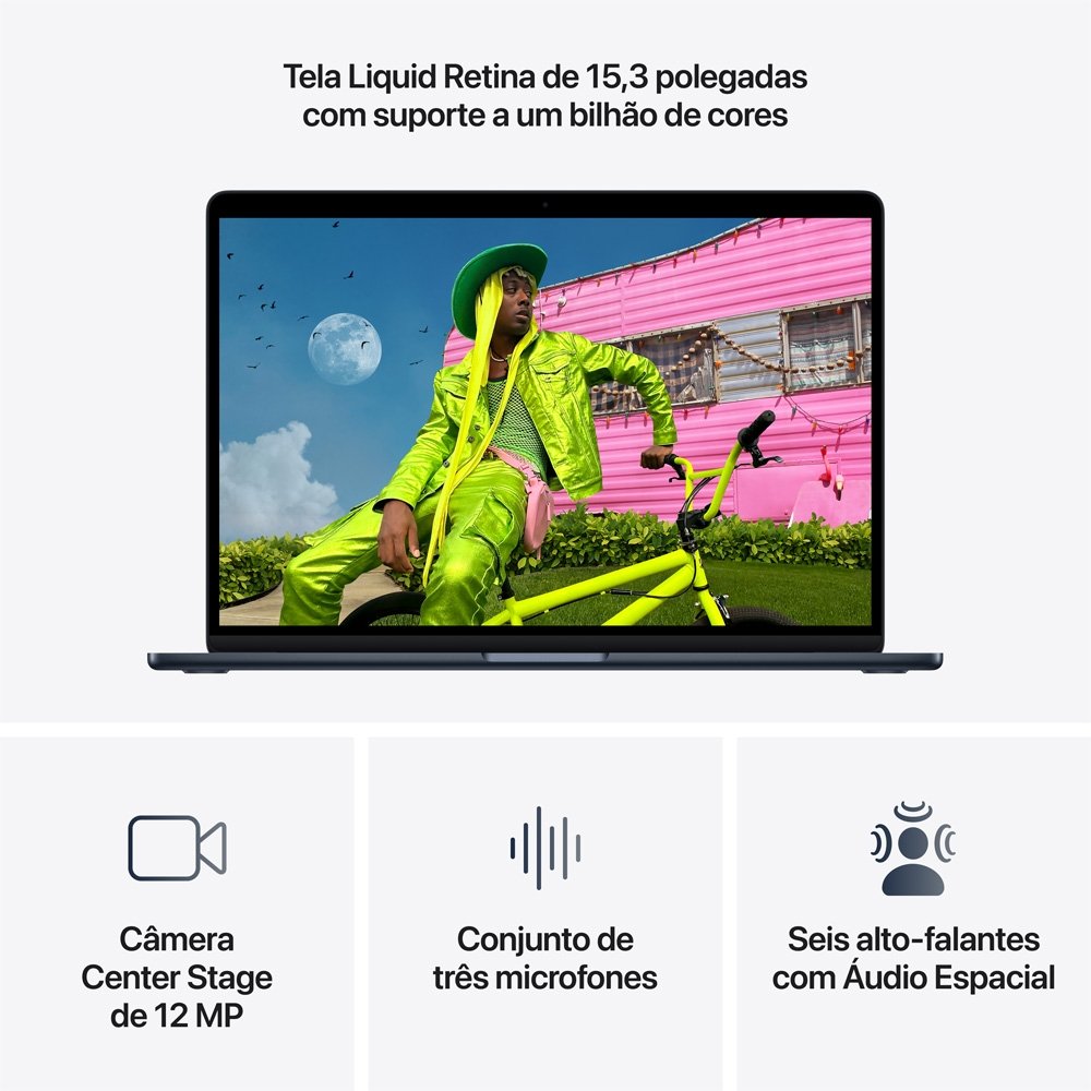 MacBook Air Apple 15 Chip M5, CPU de 10 Núcleos, GPU de 10 Núcleos, Neural Engine de 16 Núcleos, 1TB, Meia-Noite - MDVK4BZ/A - view 6