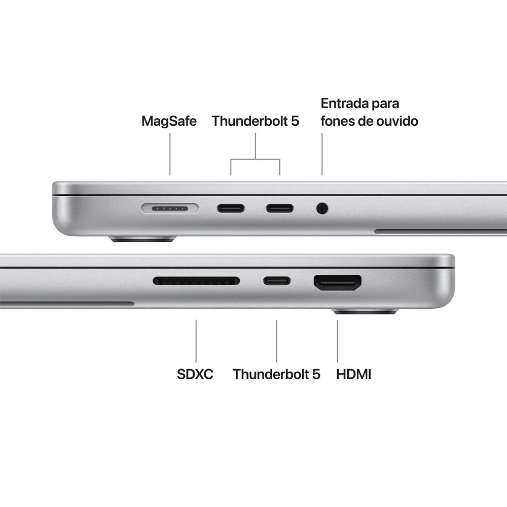 MacBook Pro Apple 16 Chip M5 Pro, CPU 18 Núcleos, GPU 20 Núcleos, 24GB, SSD 1TB, Prateado - MGE44BZ/A - view 6
