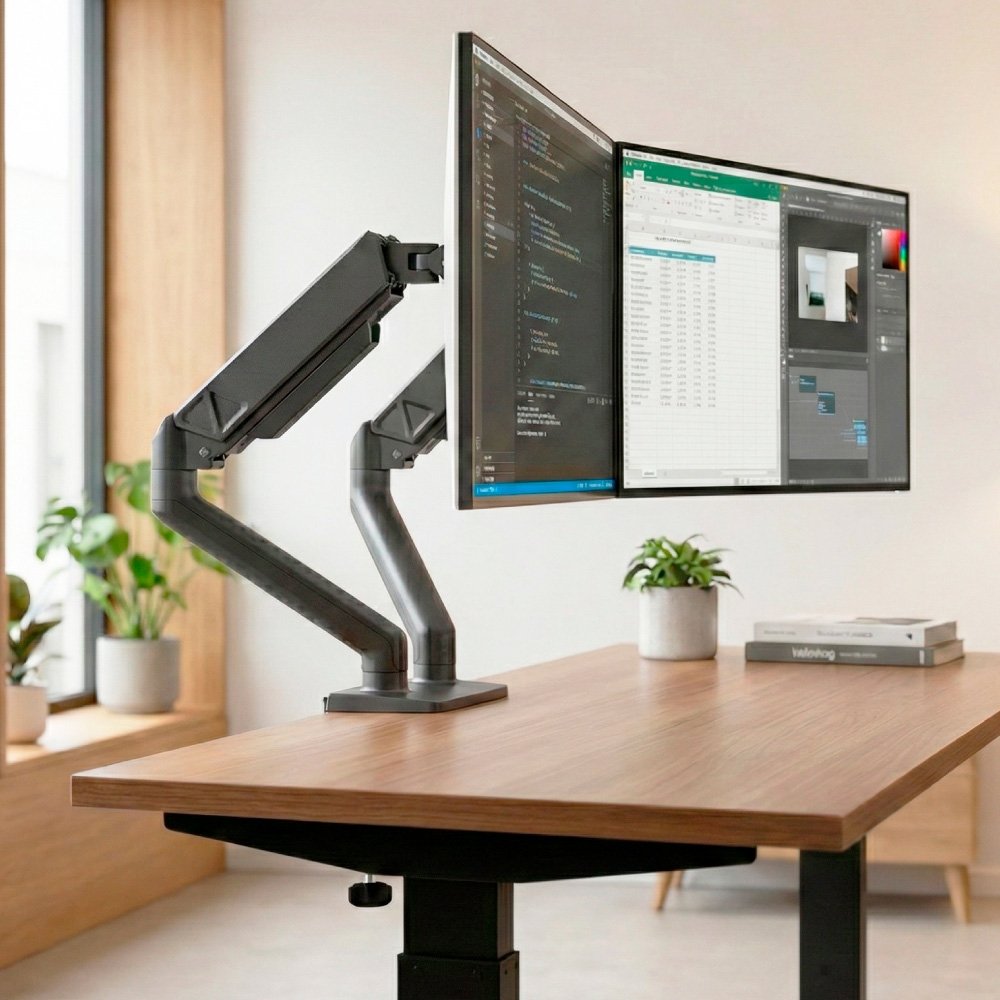 Imagem 5 de 5 do produto Suporte de Mesa Articulado para 2 Monitores de 17" a 32" Elements Audaz Duo, com Pistão a Gás, Preto - 72141