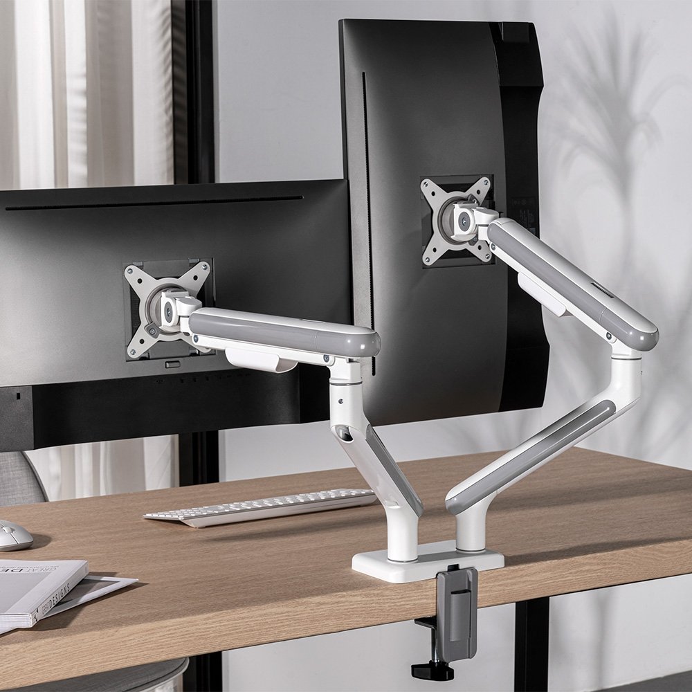 Imagem 7 de 10 do produto Suporte de Mesa Articulado para 2 Monitores de 17" a 32" Elements Aice Duo, com Pistão a Gás, Premium, Branco - 72131