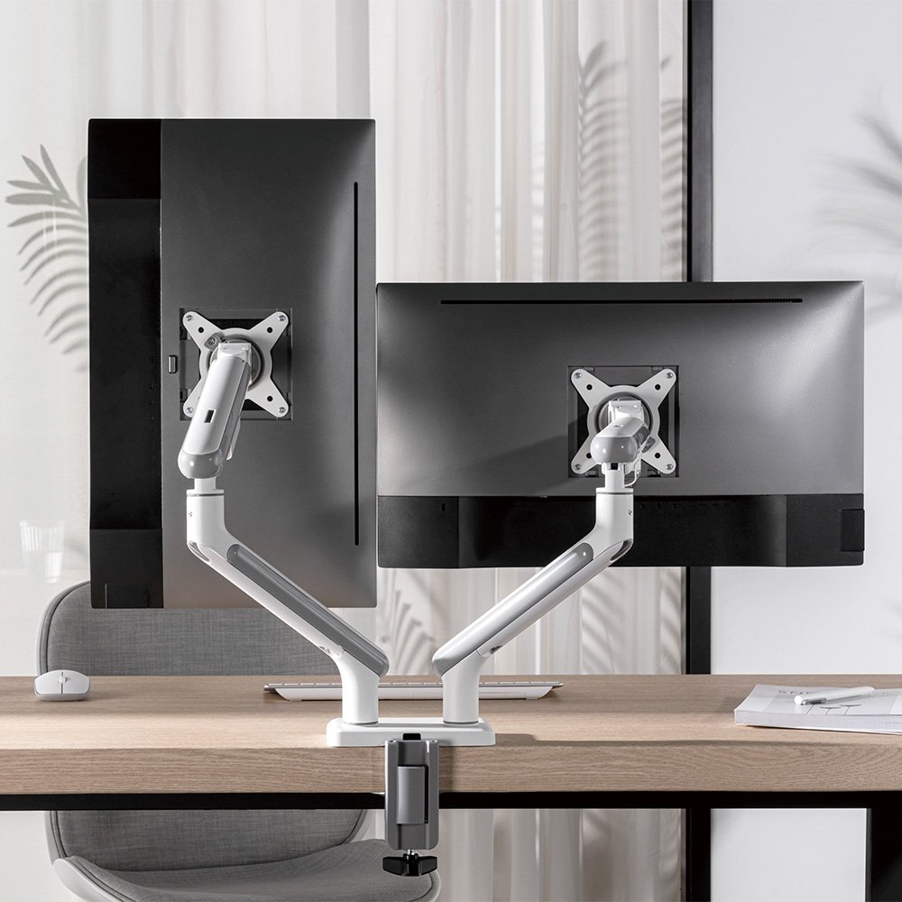 Imagem 8 de 10 do produto Suporte de Mesa Articulado para 2 Monitores de 17" a 32" Elements Aice Duo, com Pistão a Gás, Premium, Branco - 72131
