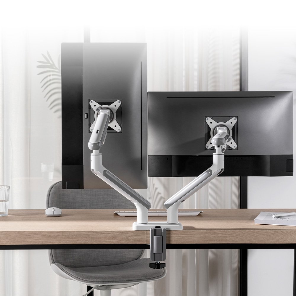 Imagem 9 de 10 do produto Suporte de Mesa Articulado para 2 Monitores de 17" a 32" Elements Aice Duo, com Pistão a Gás, Premium, Branco - 72131