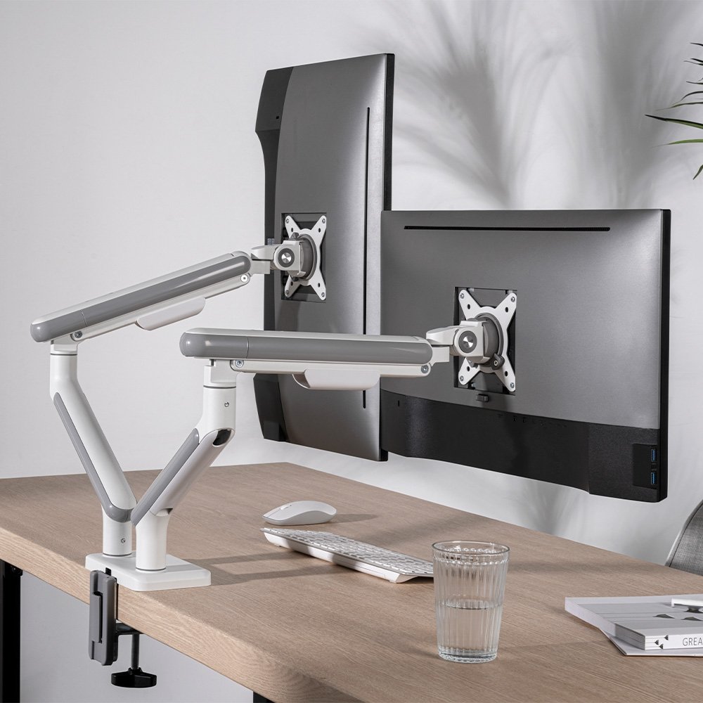 Imagem 10 de 10 do produto Suporte de Mesa Articulado para 2 Monitores de 17" a 32" Elements Aice Duo, com Pistão a Gás, Premium, Branco - 72131