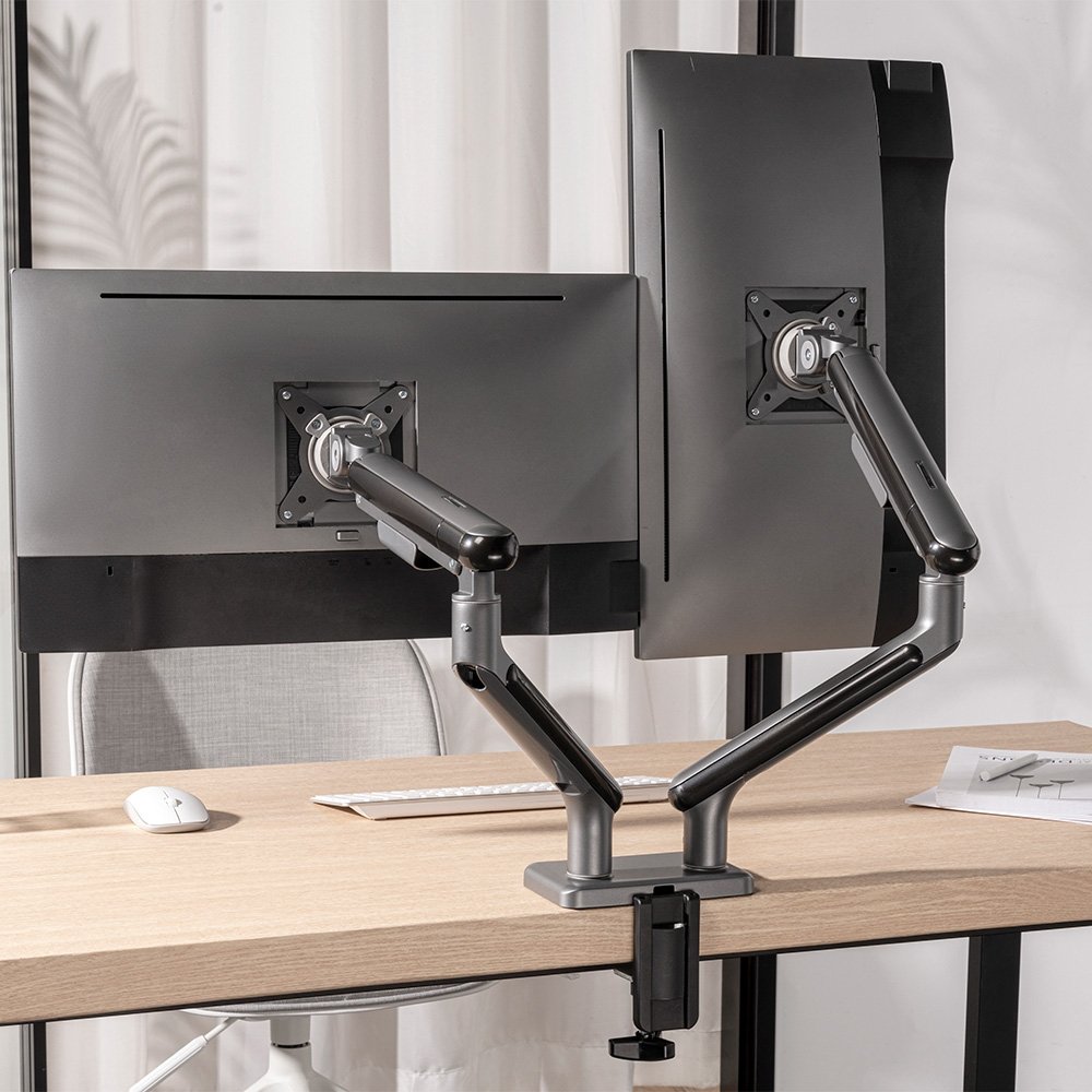 Imagem 7 de 8 do produto Suporte de Mesa Articulado para 2 Monitores de 17" a 32" Elements Aice Duo, com Pistão a Gás, Premium, Preto - 72133