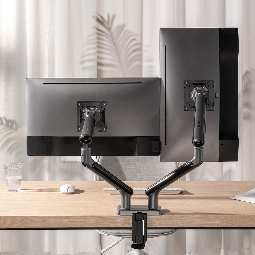 Imagem 8 de 8 do produto Suporte de Mesa Articulado para 2 Monitores de 17" a 32" Elements Aice Duo, com Pistão a Gás, Premium, Preto - 72133