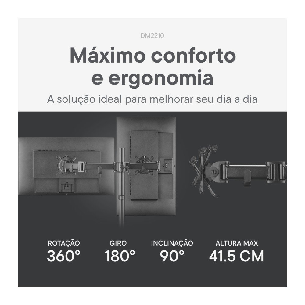 Suporte de Mesa Articulado para 2 Monitores de 13 a 32 One For All, com Ajustes Ergonômicos, Preto - DM2210 - view 3