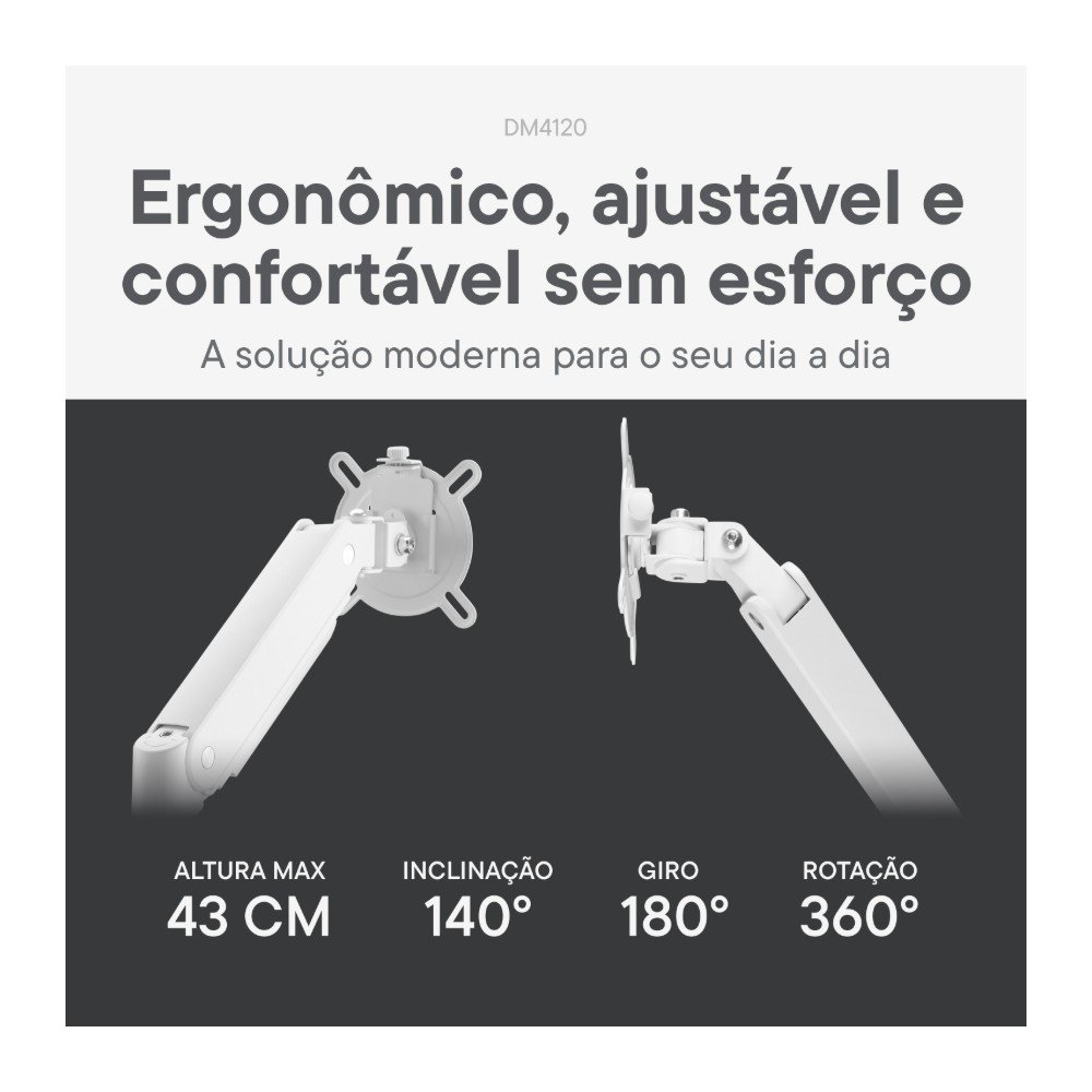 Imagem 4 de 11 do produto Suporte de Mesa Articulado para Monitor de 13" a 35" One For All, Ajuste com Mola Mecânica, Branco - DM4120