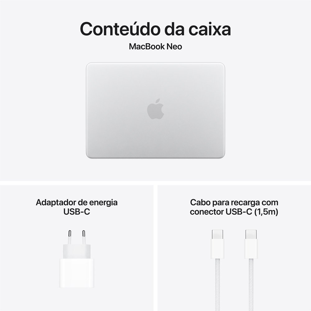 "MacBook Neo Apple 13"" Chip A18 Pro, CPU de 6 Núcleos, GPU de 5 Núcleos, 512GB, Touch ID, Prateado - MHFC4BZ/A" - view 10