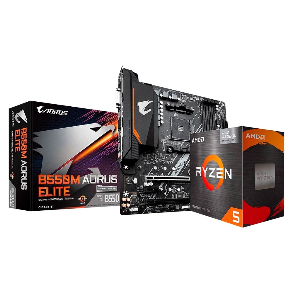 Processador AMD Ryzen 5 5600GT + Placa-Mãe Gigabyte B550M Aorus Elite Rev. 1.3