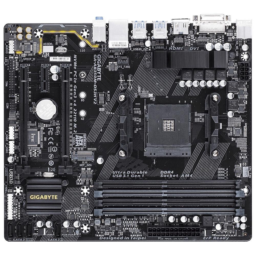 Placa-Mãe Gigabyte GA-AB350M-DS3H V2, AMD AM4, mATX, DDR4, Preto - GA-AB350M-DS3H V2 Placa-Mãe Gigabyte GA-AB350M-DS3H V2, AMD AM4, mATX, DDR4, Preto - GA-AB350M-DS3H V2