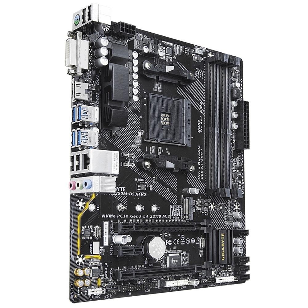 Placa-Mãe Gigabyte GA-AB350M-DS3H V2, AMD AM4, mATX, DDR4, Preto - GA-AB350M-DS3H V2 Placa-Mãe Gigabyte GA-AB350M-DS3H V2, AMD AM4, mATX, DDR4, Preto - GA-AB350M-DS3H V2