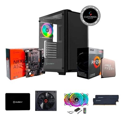 Kit PC Gamer Start II Husky, Processador Ryzen 3 3200G + Placa-Mãe Nexus A520 + 16GB RAM + SSD Husky 512GB SATA III + 3X Fans + Montagem