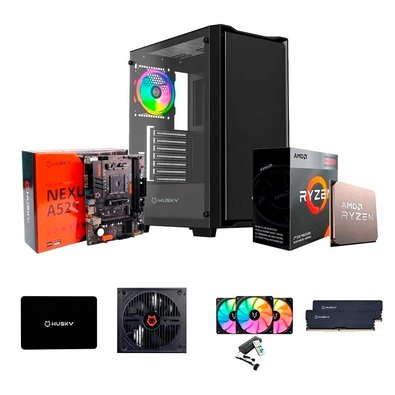 Kit PC Gamer Start II Husky, Processador Ryzen 3 3200G + Placa-Mãe Nexus A520  + 16GB RAM + SSD Husky 512GB SATA III + 3X Fans