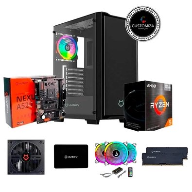 Kit PC Gamer Start III Husky, Processador 5 5600GT + Placa-Mãe Nexus A520 + 16GB RAM + SSD Husky 512GB SATA III + 3X Fans + Montagem