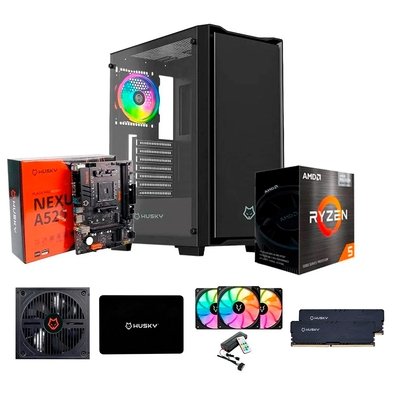 Kit PC Gamer Start III Husky, Processador 5 5600GT + Placa-Mãe Nexus A520  + 16GB RAM + SSD Husky 512GB SATA III + 3X Fans