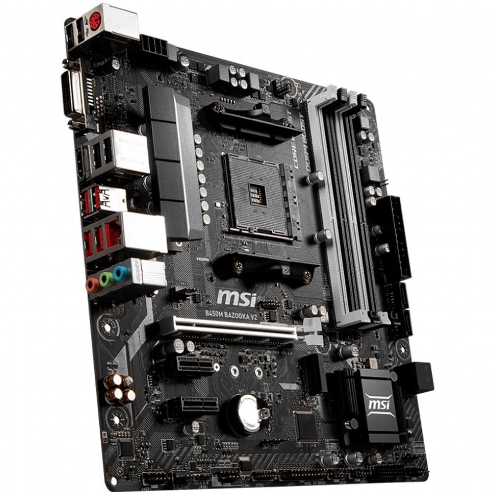 Placa-Mãe MSI B450M Bazooka V2, AMD AM4, mATX, DDR4 Placa-Mãe MSI B450M Bazooka V2, AMD AM4, mATX, DDR4