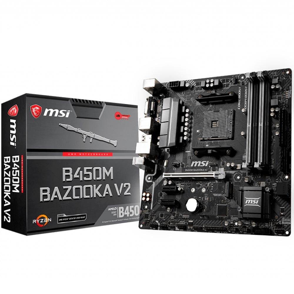 Placa-Mãe MSI B450M Bazooka V2, AMD AM4, mATX, DDR4 Placa-Mãe MSI B450M Bazooka V2, AMD AM4, mATX, DDR4