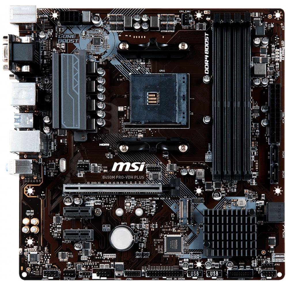 Placa-Mãe MSI B450M Pro-VDH Plus, AMD AM4, mATX, DDR4 Placa-Mãe MSI B450M Pro-VDH Plus, AMD AM4, mATX, DDR4