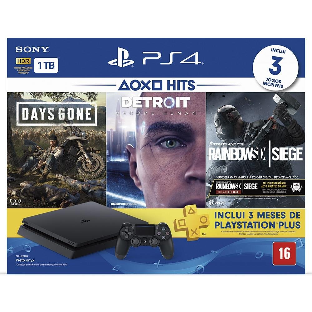 Imagem 7 de 7 do produto Console Sony PlayStation 4 Hits Bundle 1TB - Days Gone + Detroit Become Human + Tom Clancy´s Rainbow Six - CUH-2214B