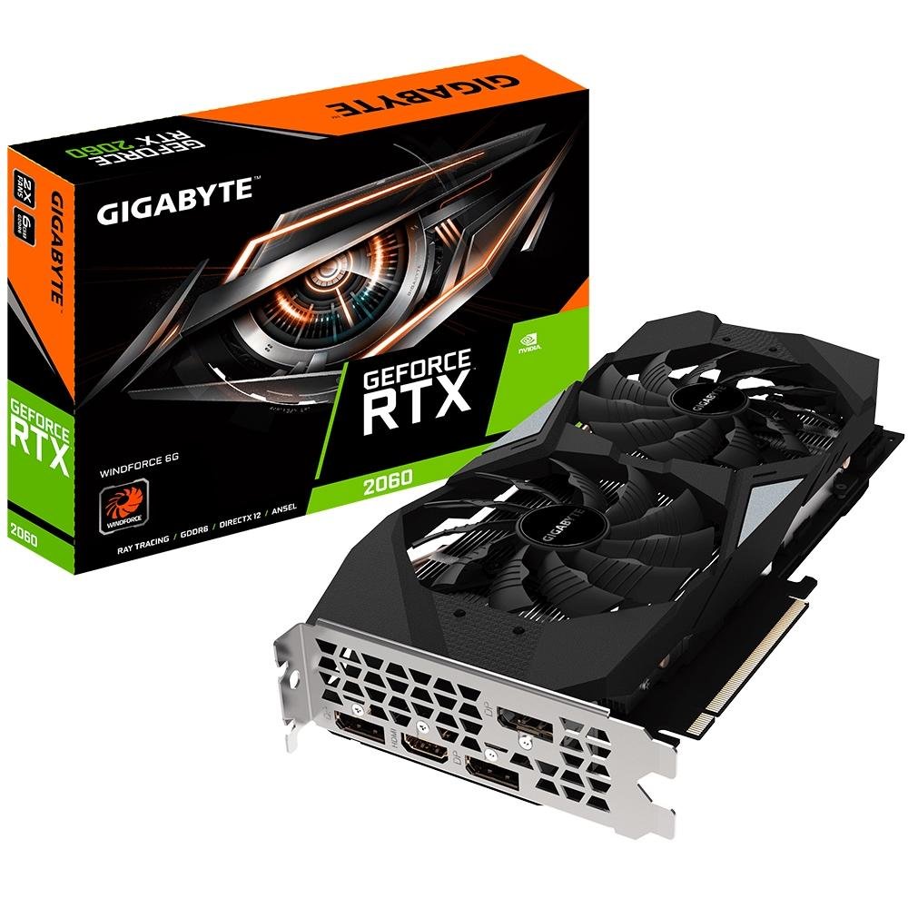 Imagem 1 de 6 do produto Placa de Vídeo Gigabyte NVIDIA GeForce RTX 2060 WindForce 6G, GDDR6 - GV-N2060WF2-6GD