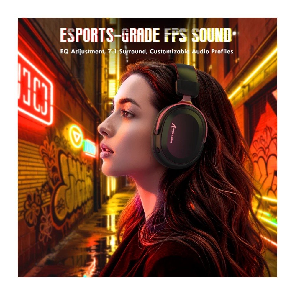 Imagem 3 de 8 do produto Headset Gamer Sem Fio Attack Shark L30 Pro, Bluetooth, Som Surround, Preto e Vermelho - L30PRO