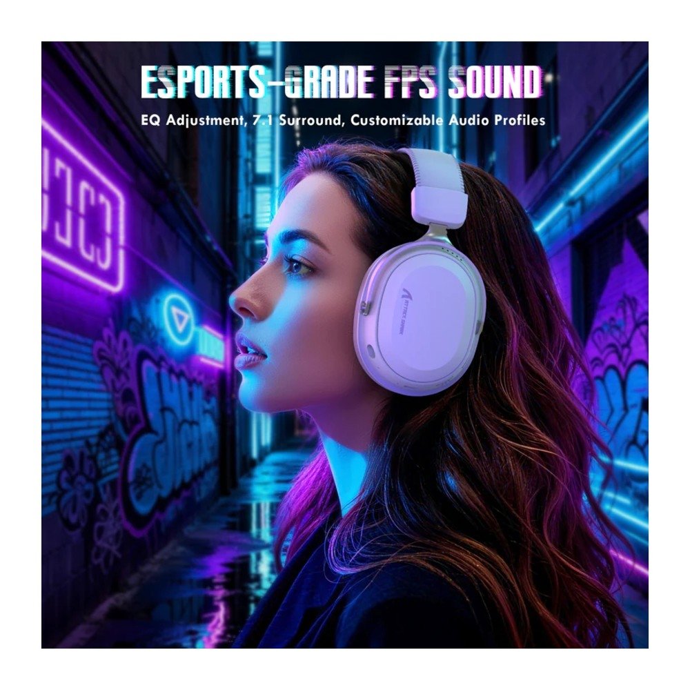 Imagem 4 de 12 do produto Headset Gamer Sem Fio Attack Shark L30 Pro, Bluetooth, Som Surround, Branco e Prata - L30PRO