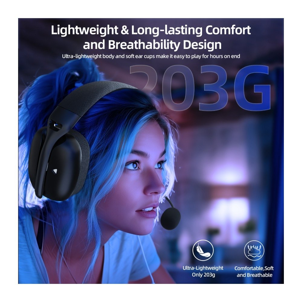 Imagem 3 de 9 do produto Headset Gamer Sem Fio Attack Shark L80 Pro, Bluetooth, Som Surround 7.1, Preto - L80PRO