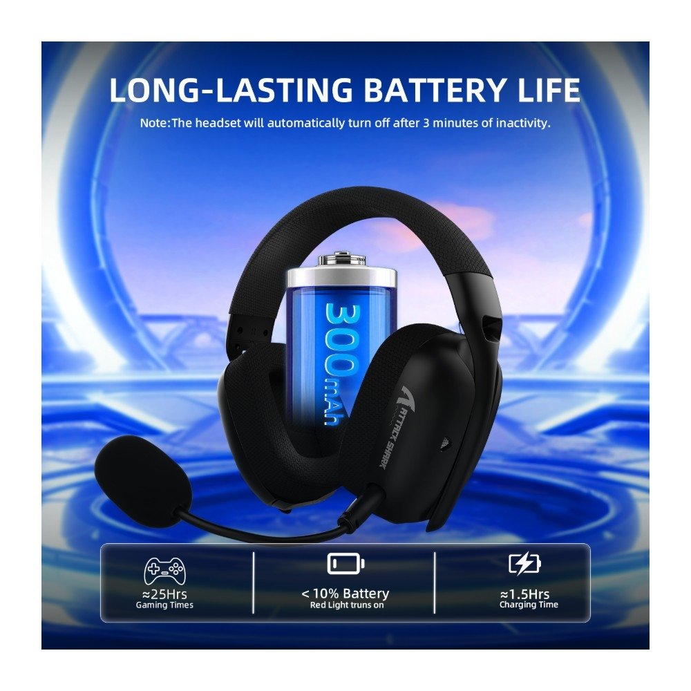 Imagem 5 de 9 do produto Headset Gamer Sem Fio Attack Shark L80 Pro, Bluetooth, Som Surround 7.1, Preto - L80PRO