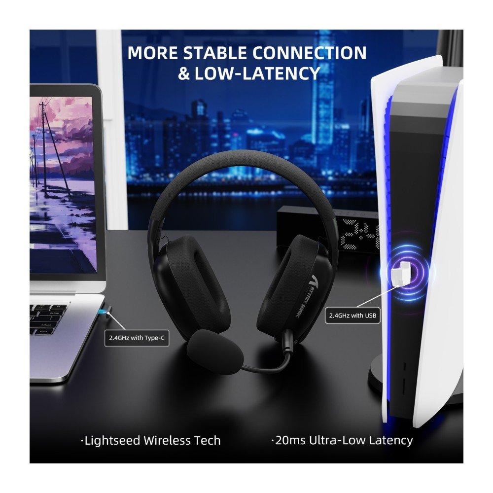 Imagem 6 de 9 do produto Headset Gamer Sem Fio Attack Shark L80 Pro, Bluetooth, Som Surround 7.1, Preto - L80PRO