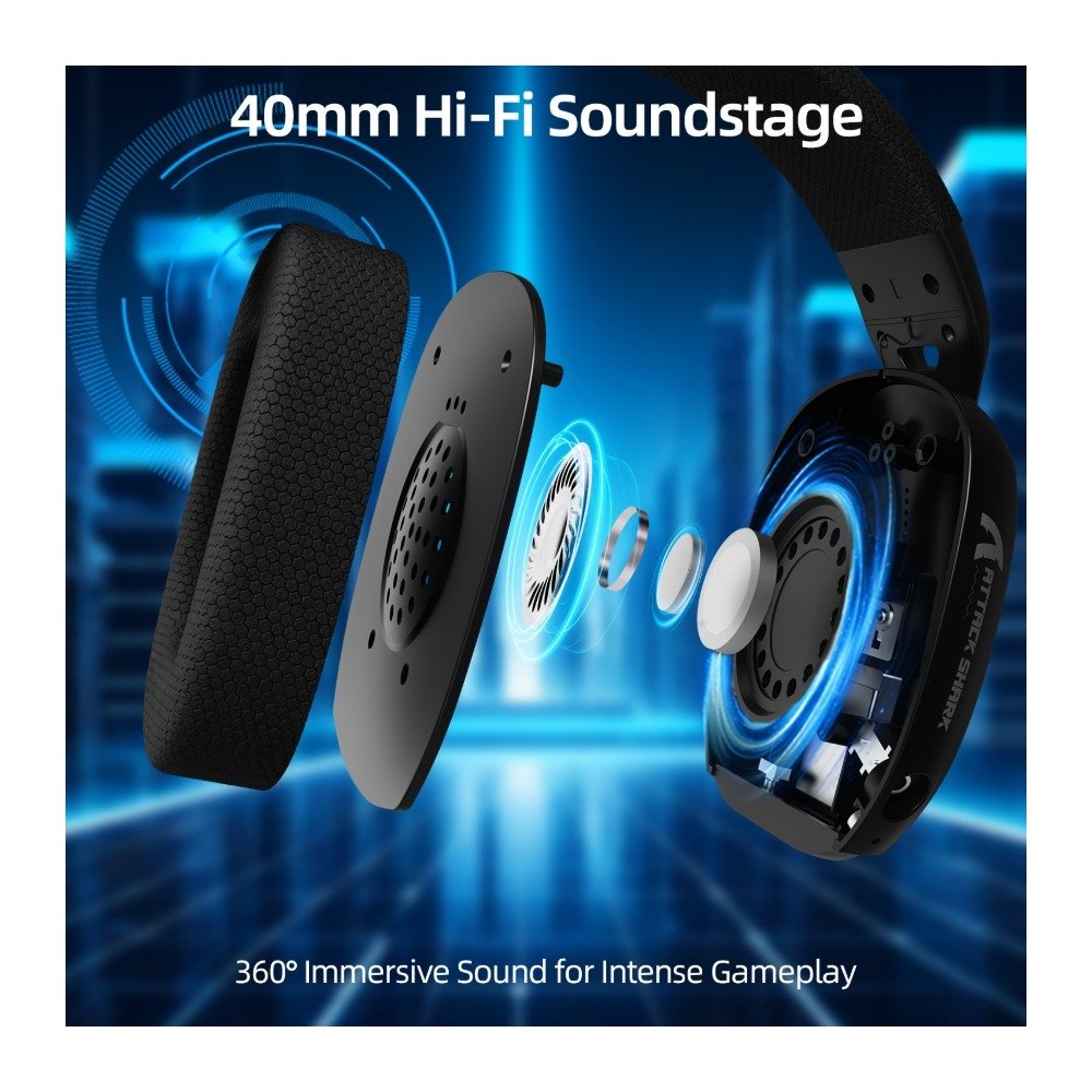 Imagem 9 de 9 do produto Headset Gamer Sem Fio Attack Shark L80 Pro, Bluetooth, Som Surround 7.1, Preto - L80PRO