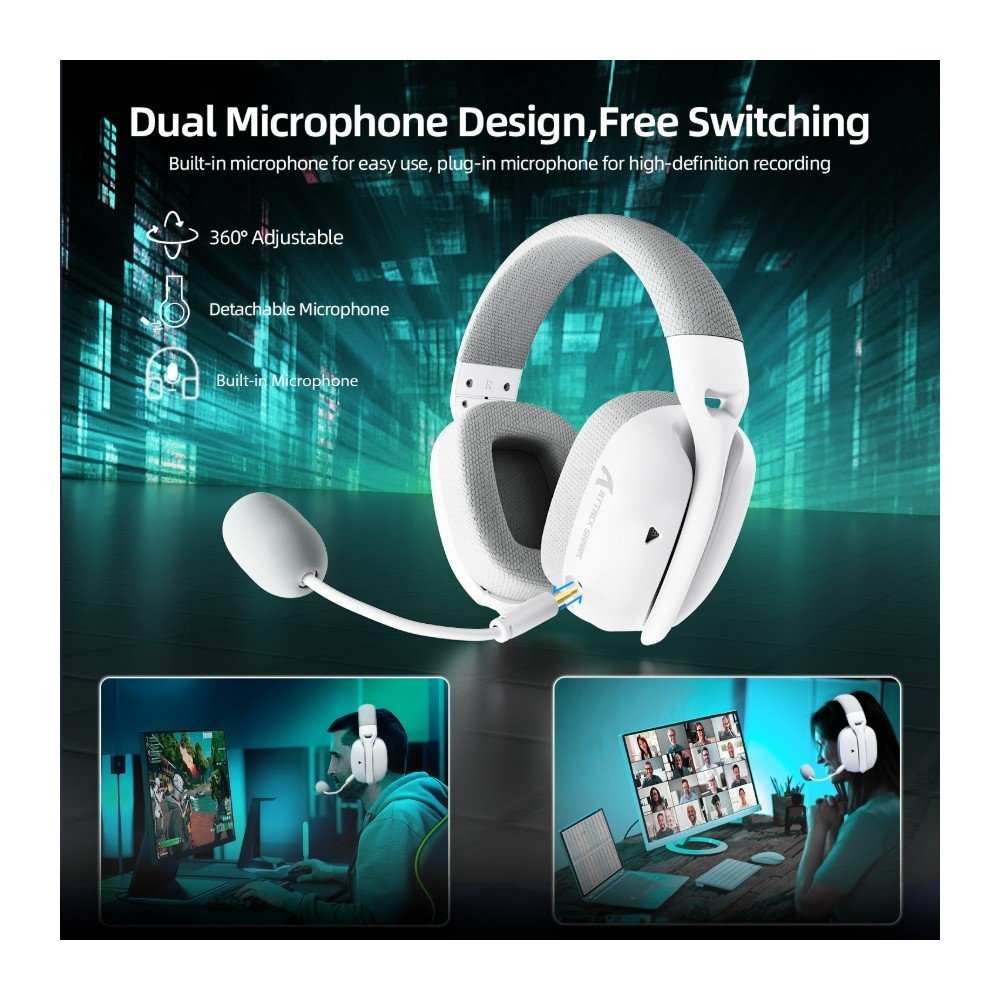 Imagem 6 de 9 do produto Headset Gamer Sem Fio Attack Shark L80 Pro, Bluetooth, Som Surround 7.1, Branco - L80PRO
