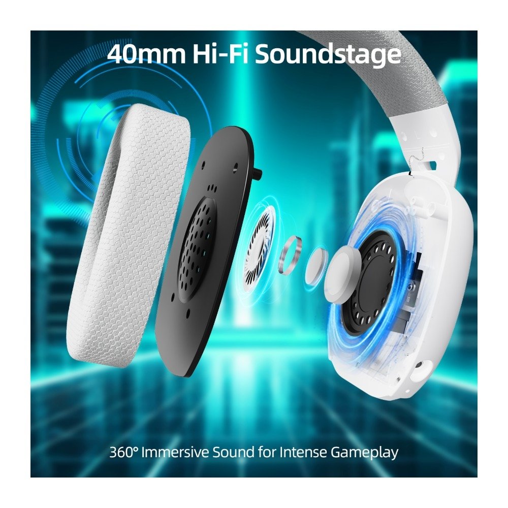 Imagem 7 de 9 do produto Headset Gamer Sem Fio Attack Shark L80 Pro, Bluetooth, Som Surround 7.1, Branco - L80PRO