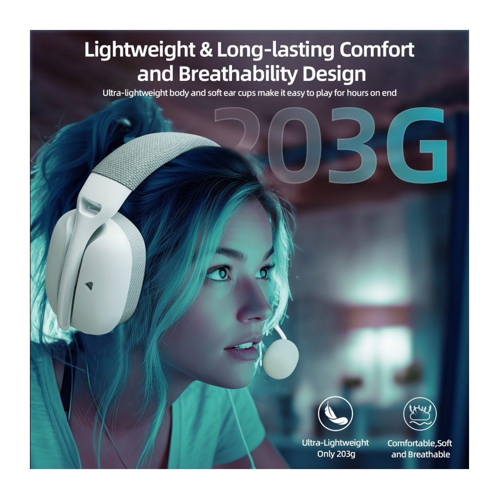 Imagem 8 de 9 do produto Headset Gamer Sem Fio Attack Shark L80 Pro, Bluetooth, Som Surround 7.1, Branco - L80PRO
