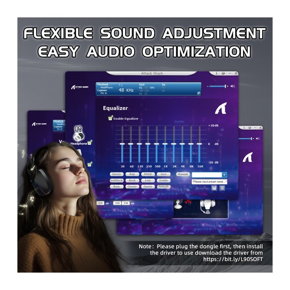 Imagem 3 de 11 do produto Headset Gamer Sem Fio Attack Shark L90, Bluetooth, High Fidelity, Preto - L90