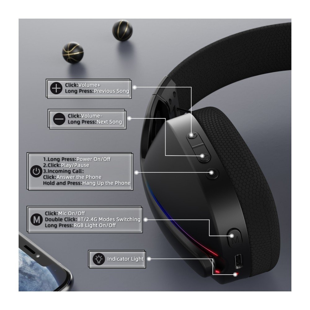 Imagem 4 de 11 do produto Headset Gamer Sem Fio Attack Shark L90, Bluetooth, High Fidelity, Preto - L90