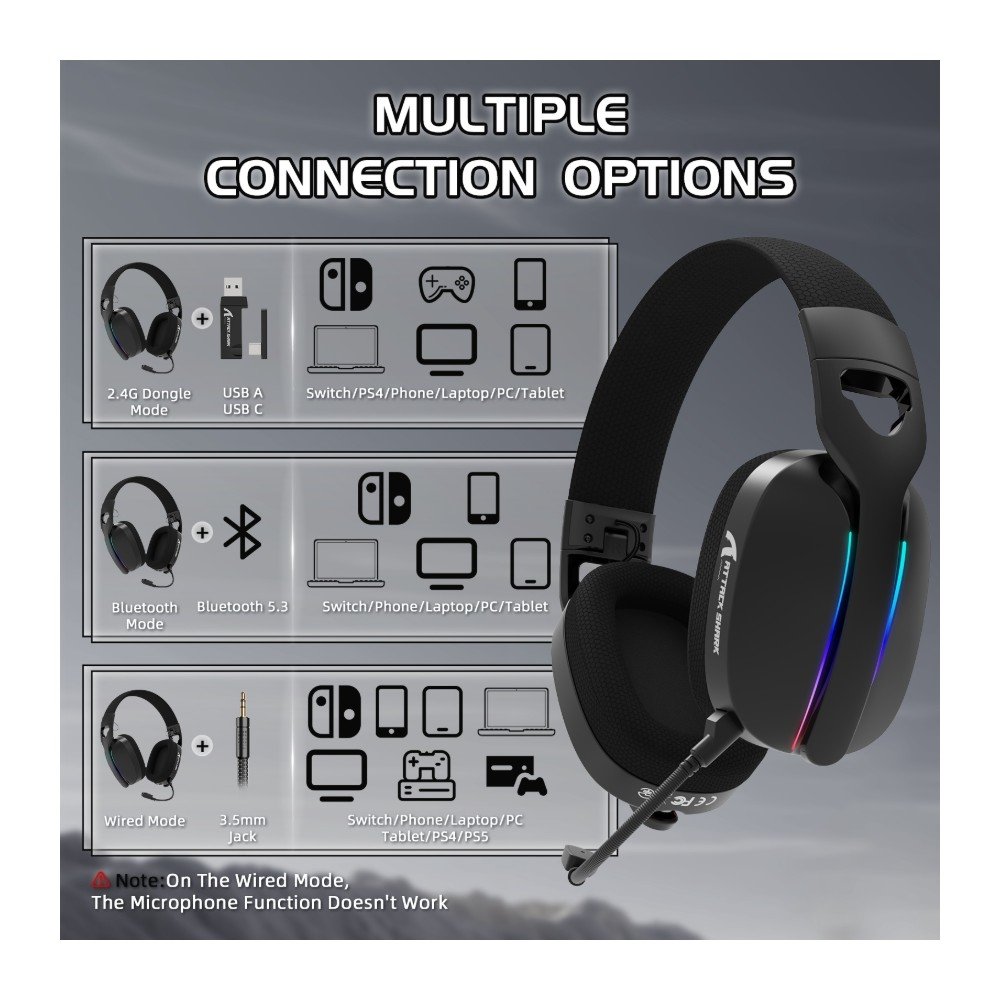 Imagem 5 de 11 do produto Headset Gamer Sem Fio Attack Shark L90, Bluetooth, High Fidelity, Preto - L90